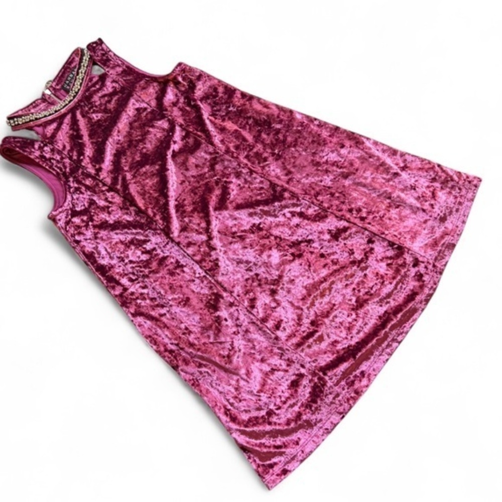 Hannah Banana Jeweled Velvet A-Line Holiday Party Dress Fuchsia Pink Girls 10